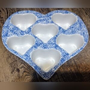 PMC Heart Blue Sponge Design Ceramic Coated Stoneware/Bakeware w/Six Heart Molds